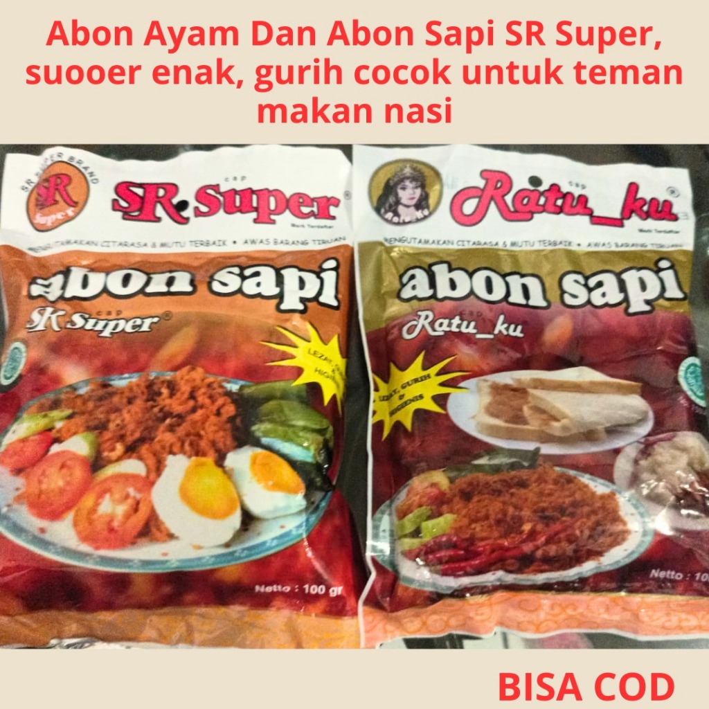 

Abon sapi Brand SR Super dan Ratuku 100 gr cocok untuk temen nasi tambah lau