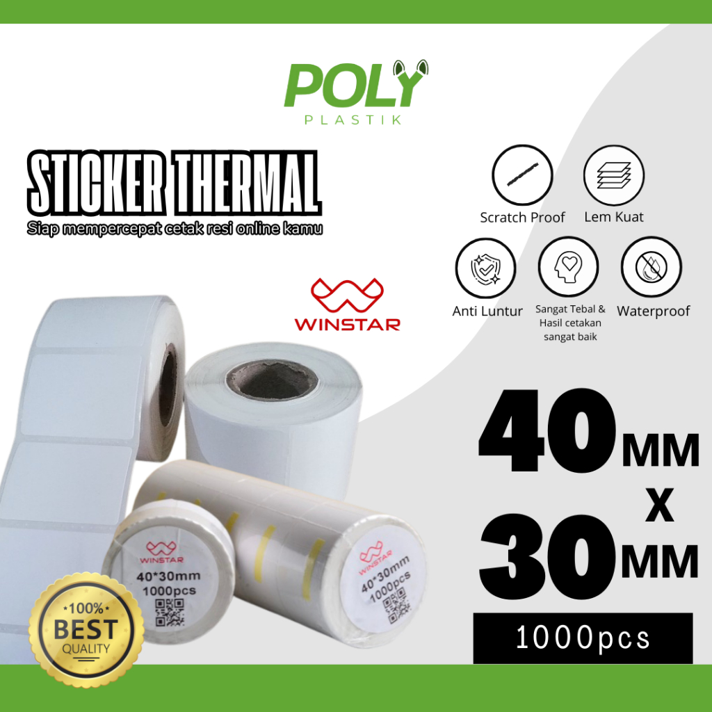 

H7Y Sticker/Label Thermal 40x30mm Isi 1000pcs WINSTAR TERMURAH TEBAL KUALITAS TOP