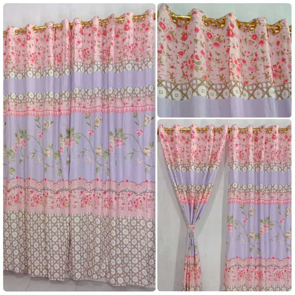 Gorden Jendela// gorden Pintu Murah Motif bunga merah putih