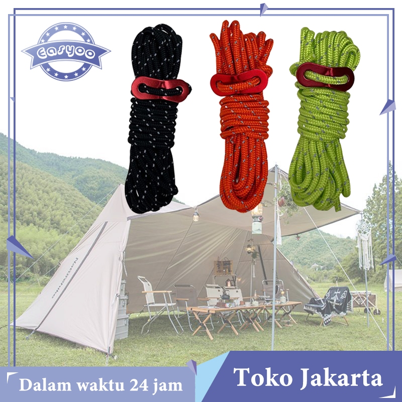 Isi 4 Reflective Tali Tenda Flysheet Guyline Tenda 4mm * 4m Dengan Pengencang Tali Tenda