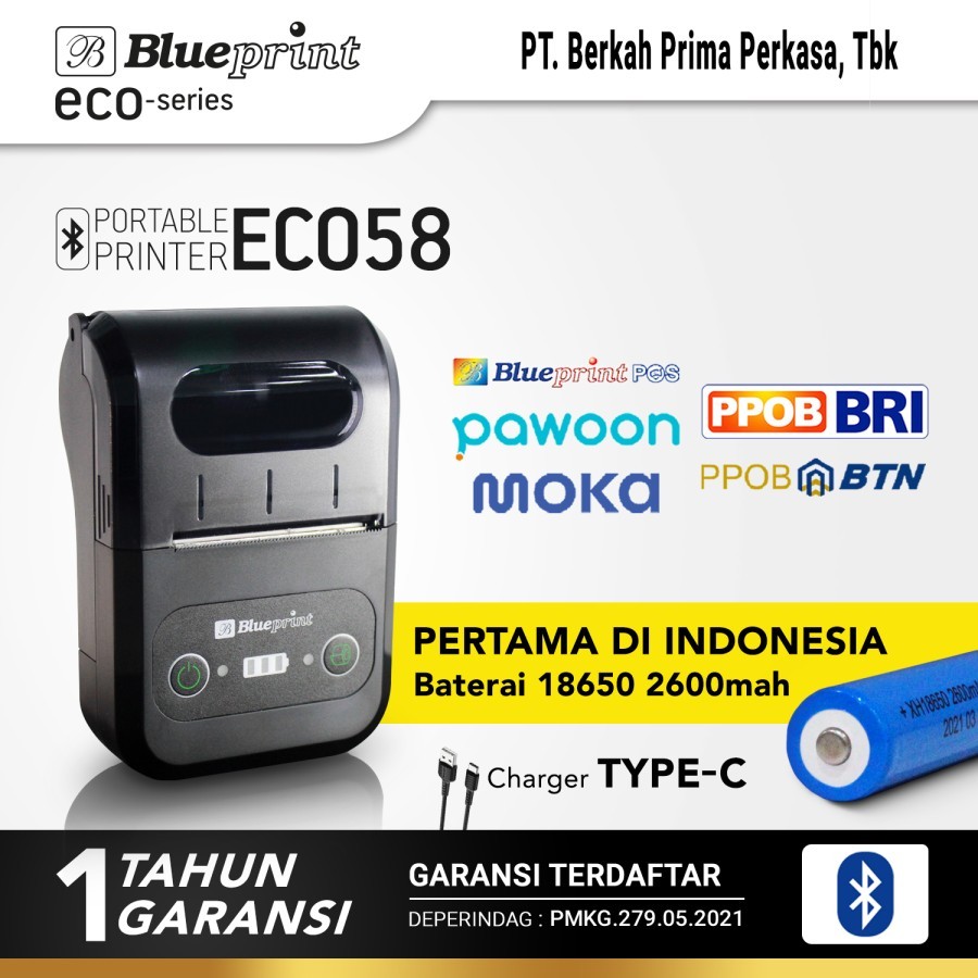thermal Printer BLUEPRINT Portable ECO 58 Bluetooth + USB + Baterai