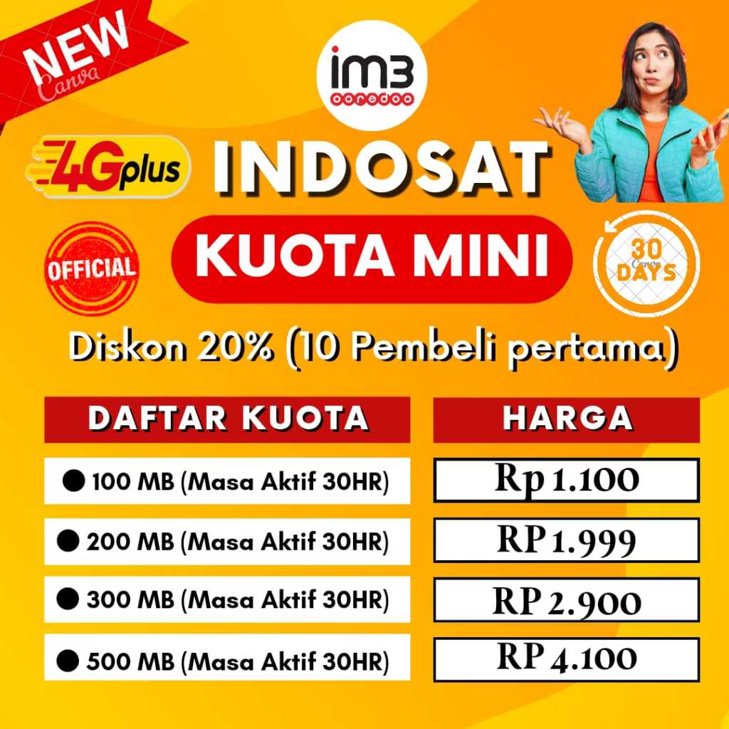 Promo Paket Data Im3 Pure Kuota Indosat Mini 30 Hari Murah
