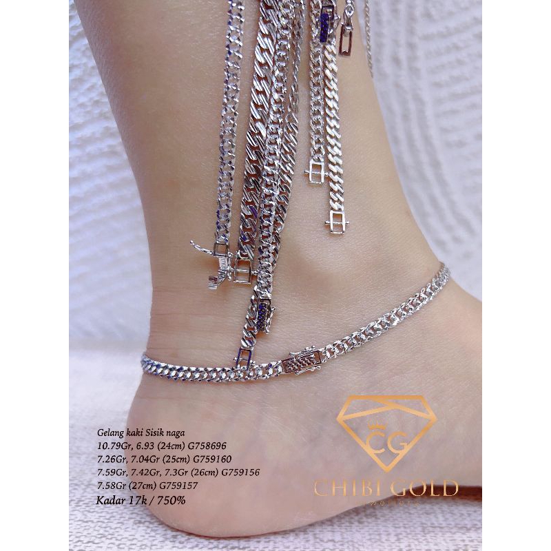 CHIBI SALE - Gelang kaki sisik naga putih emas 750 kadar 17k