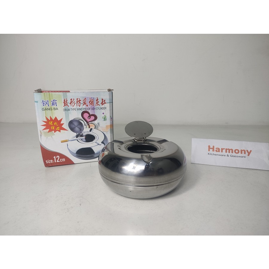Gang Ba Asbak + Tutup Stainless Asbak Rokok Bulat Tebal