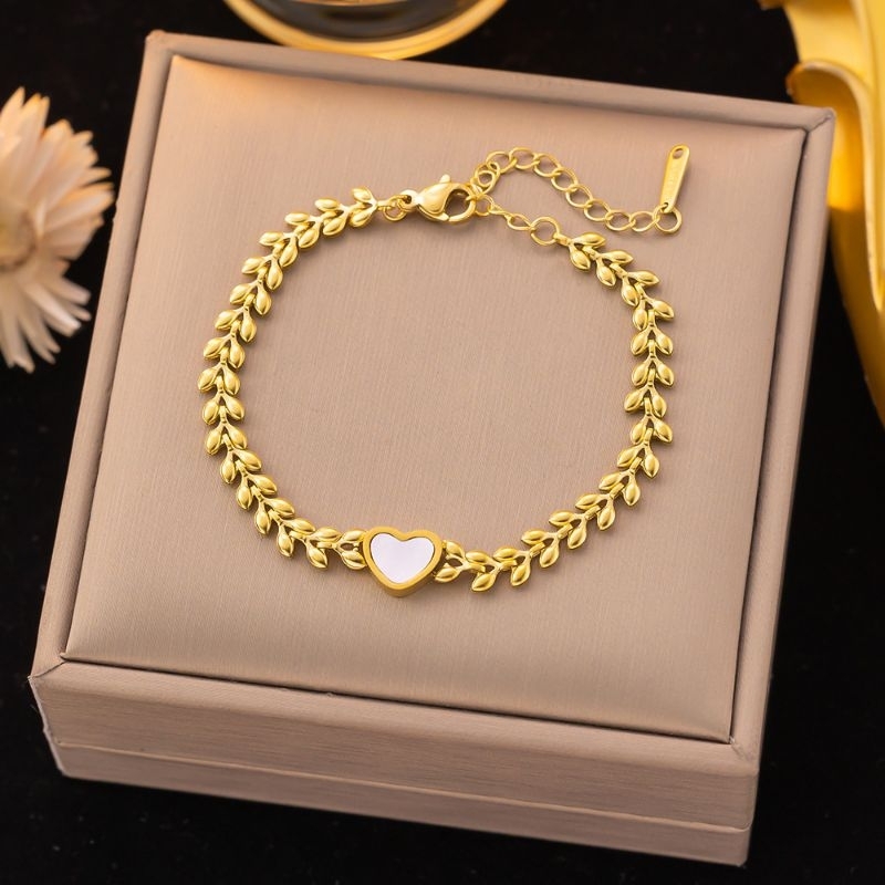 K4 gelang daun mata putih titanium asli