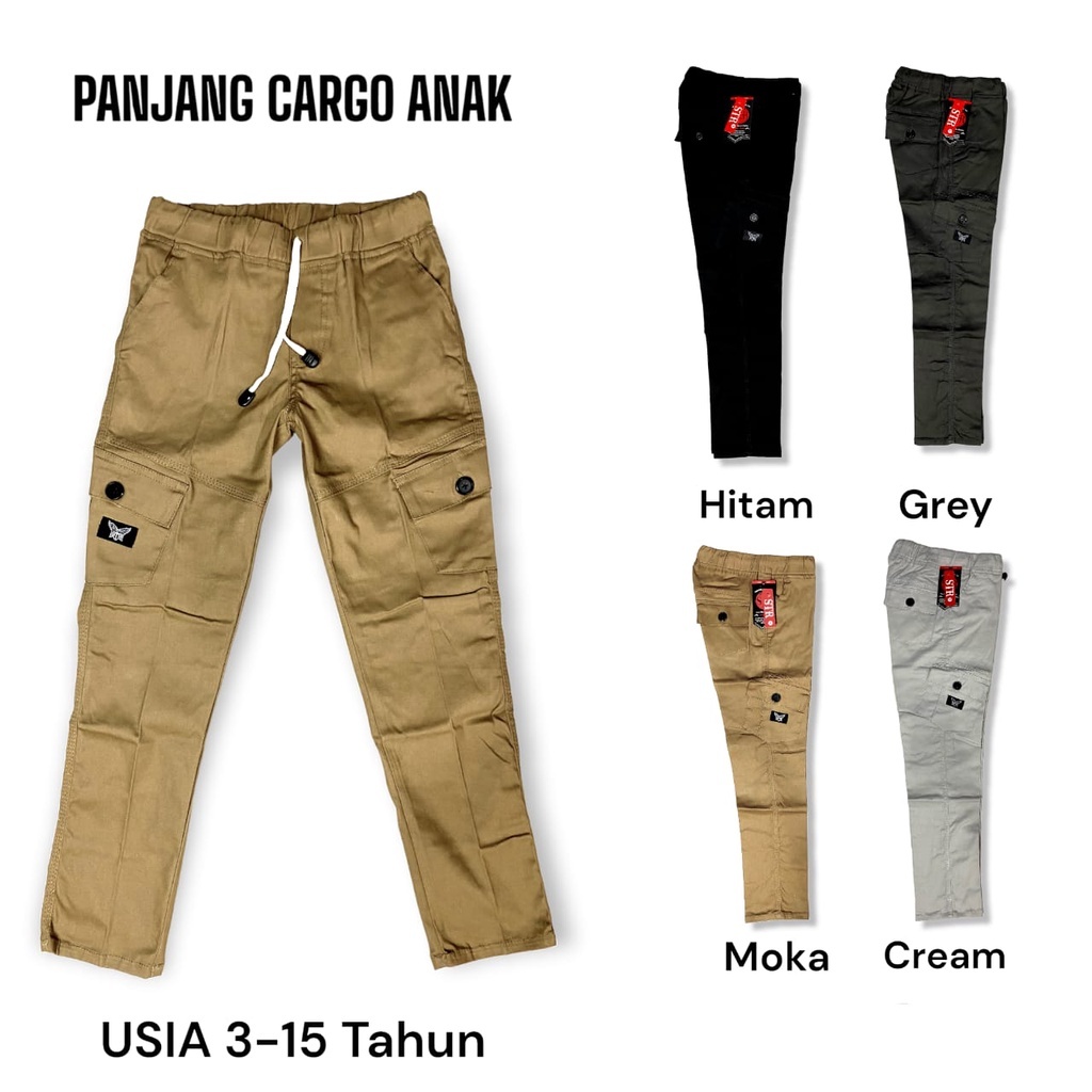 Celana Panjang Anak Laki Laki Cargo Rip Kolor Unisex Umur 8 Sampai 11 tahun