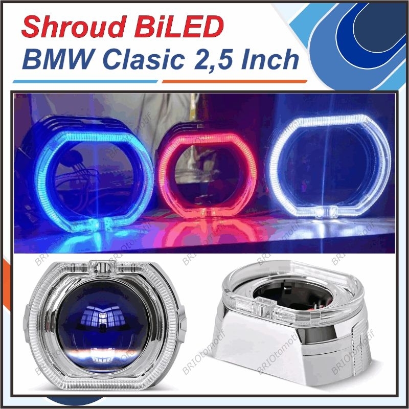 SHROUD BILED BMW KLASIK ANGEL EYES PROJECTOR 2,5 INCH RING BODY SILVER PNP