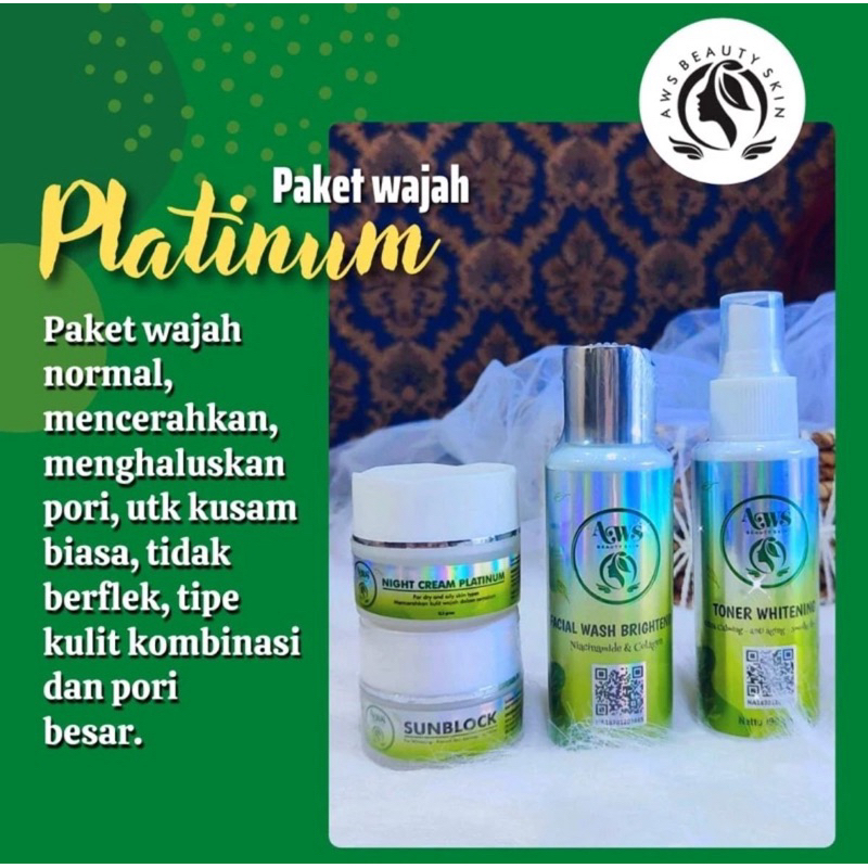 Cream AWS Beauty Skin Platinum For White | Paket wajah untuk wajah kusam dan flek bintik | Cream waj