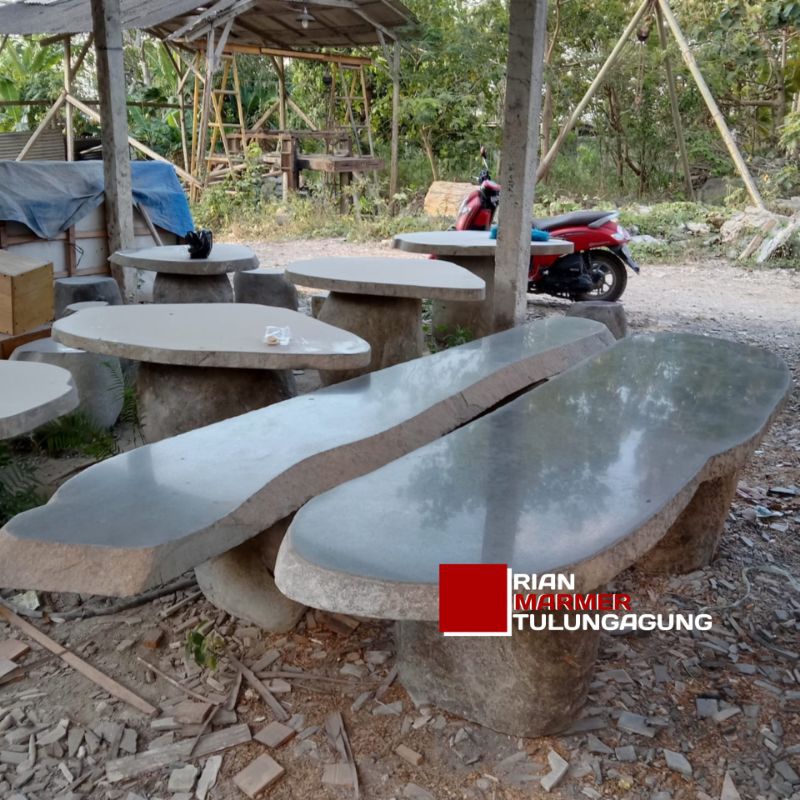 Satu set Meja & Kursi Taman Besar Panjang Batu Kali Sungai Alam