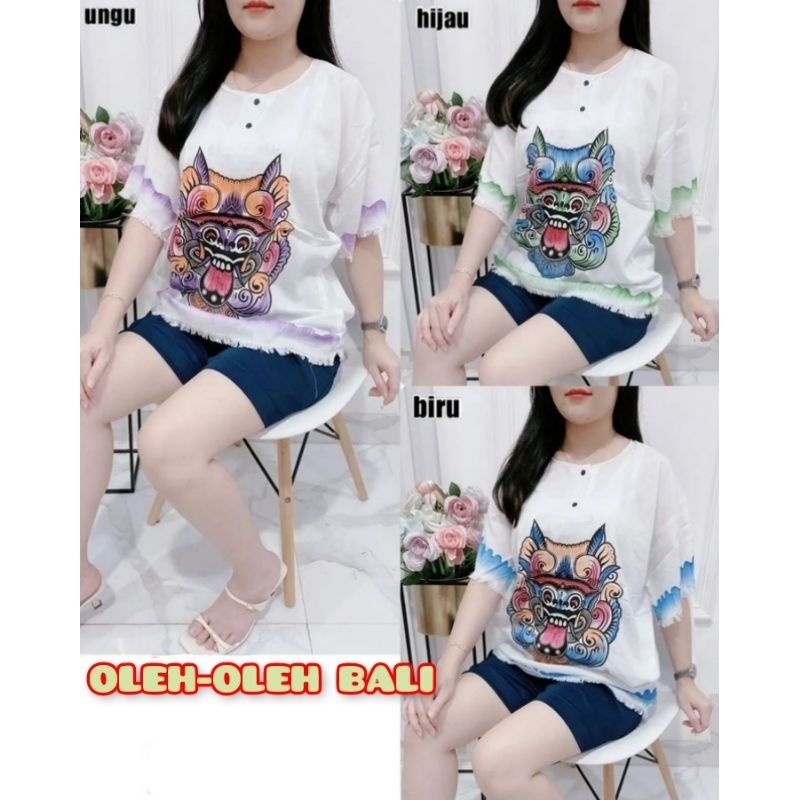 ATASAN BAJU BARONG WARNA PUTIH LUKIS BAJU BARONG BALI PRIA WANITA BAHAN RAYON ADEM TEBAL