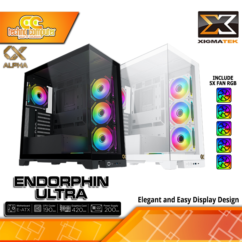 CASING XIGMATEK ENDORPHIN ULTRA - Mid Tower ATX Case Tempered Glass (Free 5x RGB Fan)