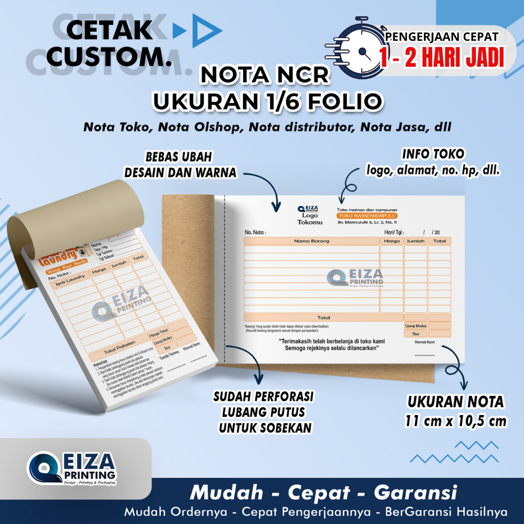 

[ 1/6 Folio ] Cetak Nota NCR Custom Desain Suka Suka / Cetak Nota NCR 1/6 Folio / Cetak Nota Toko Olshop