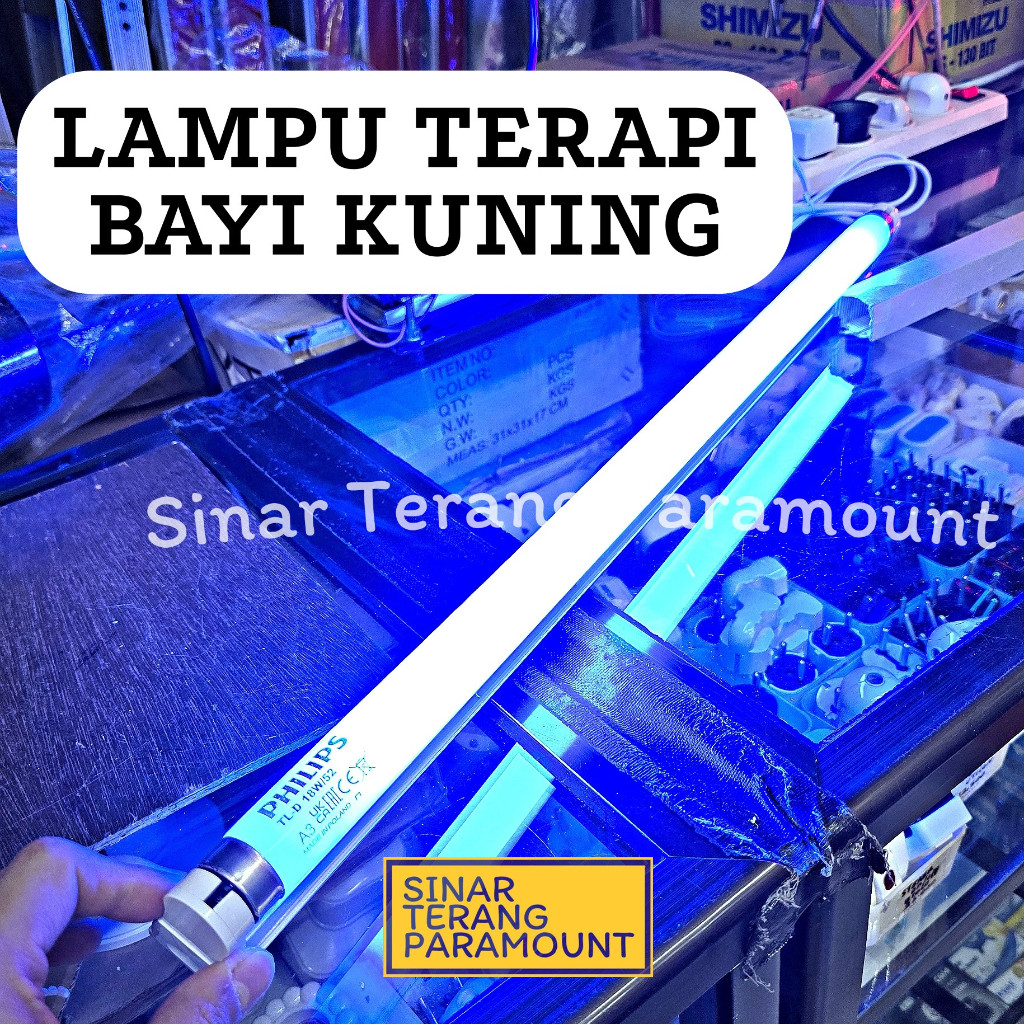 Lampu BIRU Terapi Bayi Kuning Lampu Neon TL-D T8 Panjang 60cm PHILIPS 18watt 18W/52 + Housing & Kabe