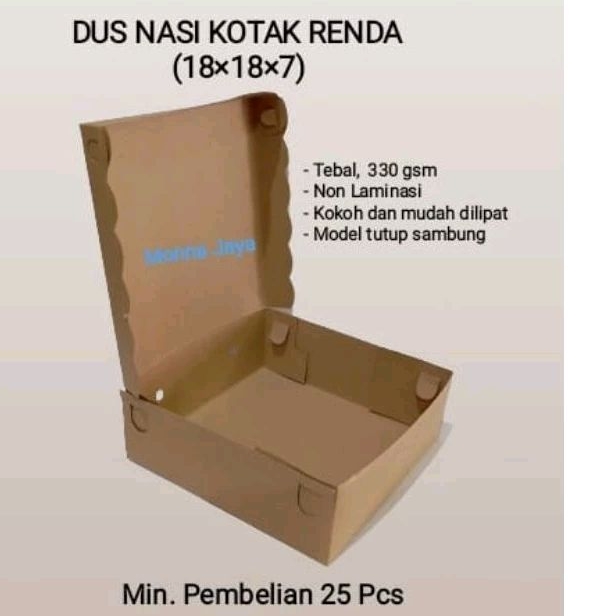 

( Isi 25 pcs )Dus Nasi Kotak 18×18/Kotak Nasi Kraft Paper/ Dus Catering Renda 18×18×7/ Kraft Coklat Renda / Non Laminasi