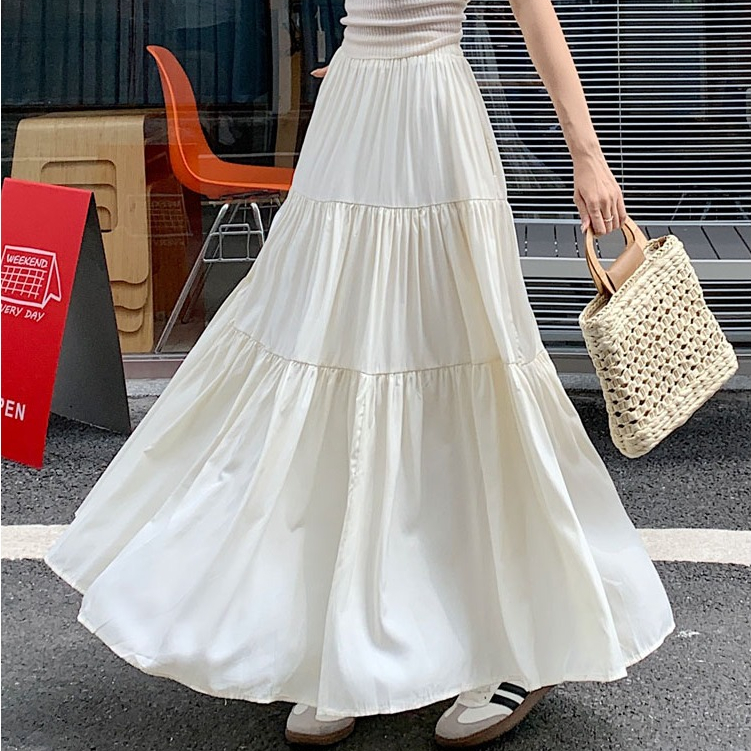 Rok lipit gaya Korea/Rok A-line ala kampus Korea/rok panjang higwaist wanita/rok circle skirt korea 