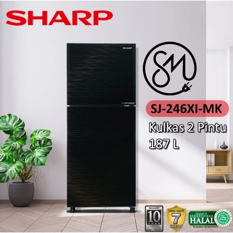 Kulkas Sharp 2 pintu SJ-246XI-MK SJ246XIMK 187 L Shine J-tech Inverter