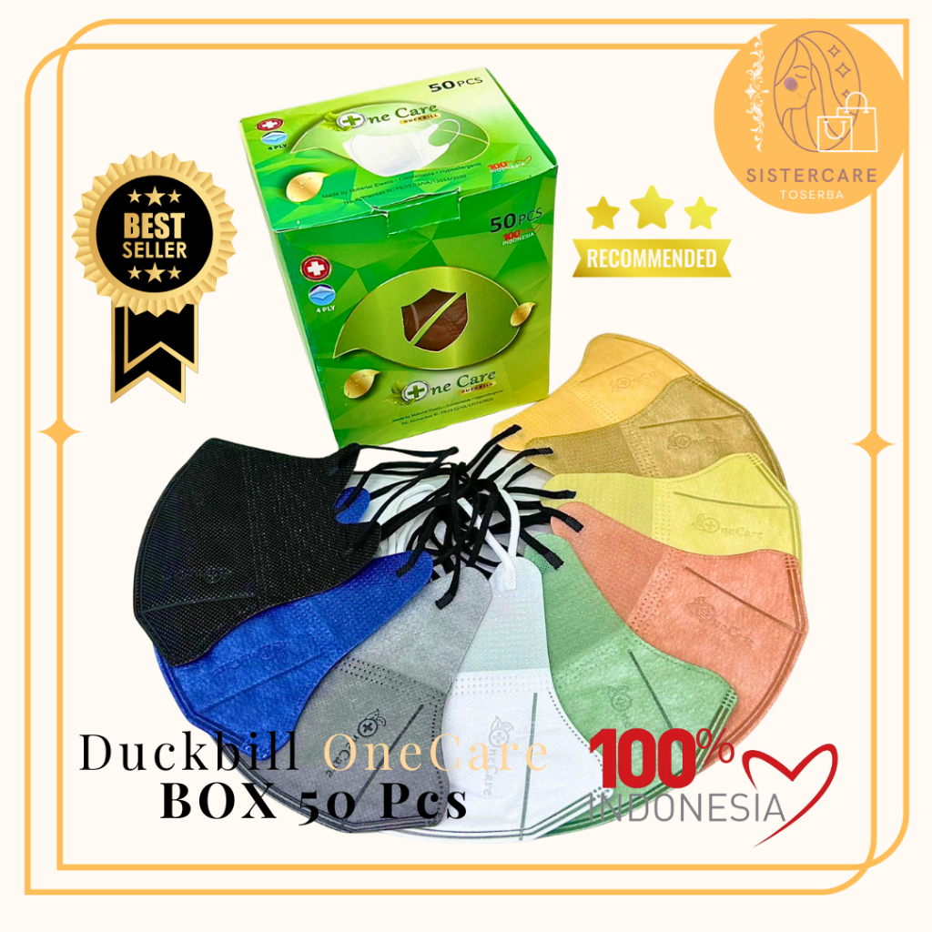 SISTERCARE Duckbill OneCare 4ply masker dewasa EMBOS One Care earloop premium 50pcs Produk Lokal Duc