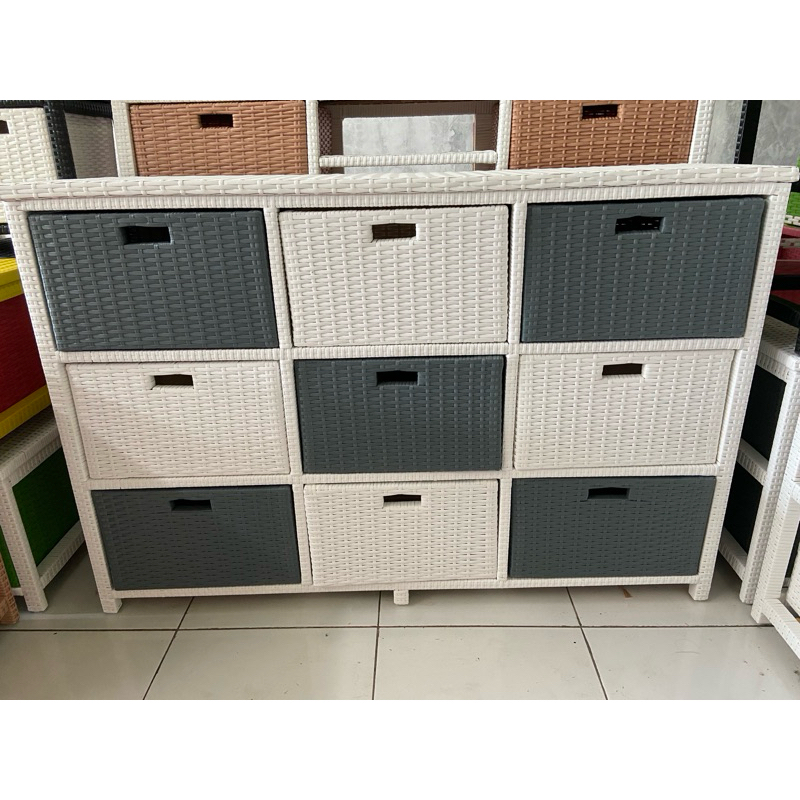 Rak Lemari Laci 9 Box Rotan sintetis