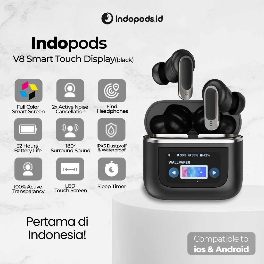 Indopods Buds V8 with Smart Touch Display ANC