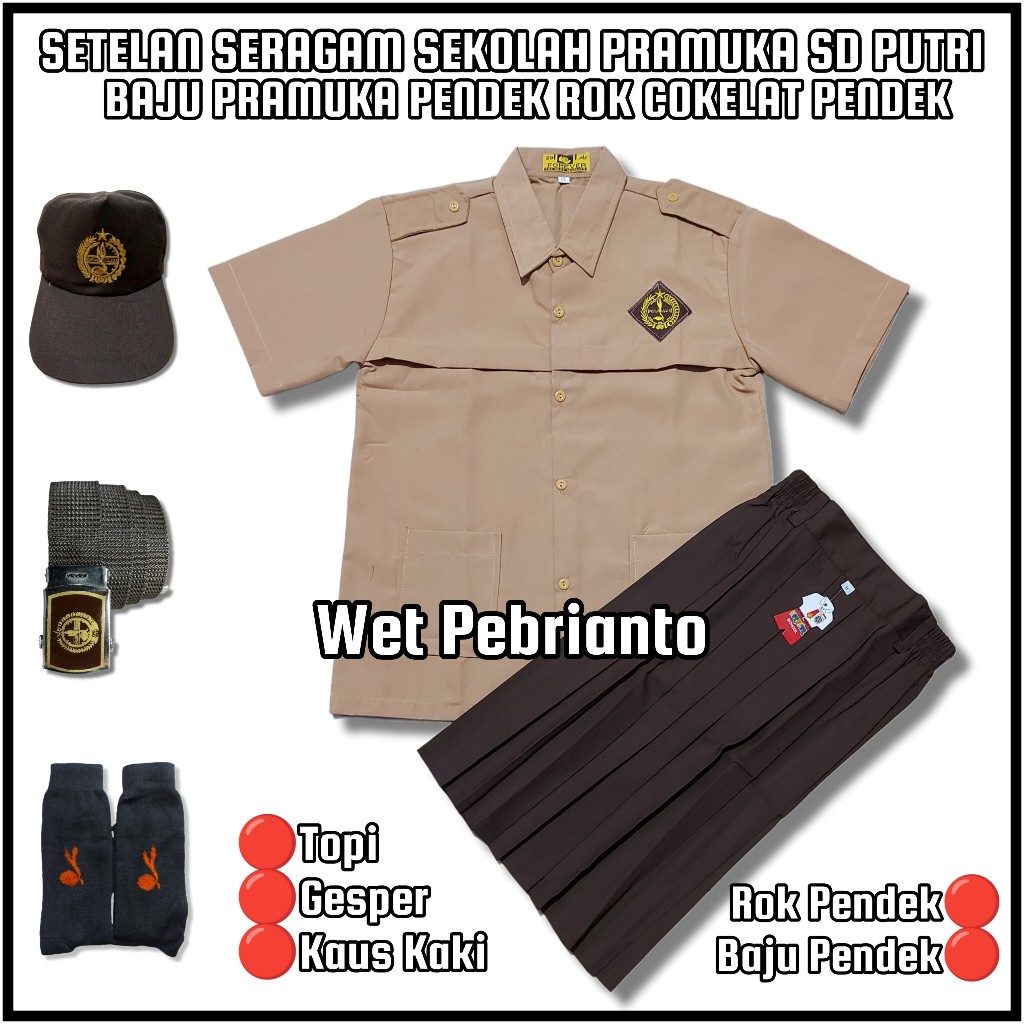 Setelan Seragam Sekolah Pramuka SD Perempuan Baju Pramuka Pendek Rok Pramuka Pendek