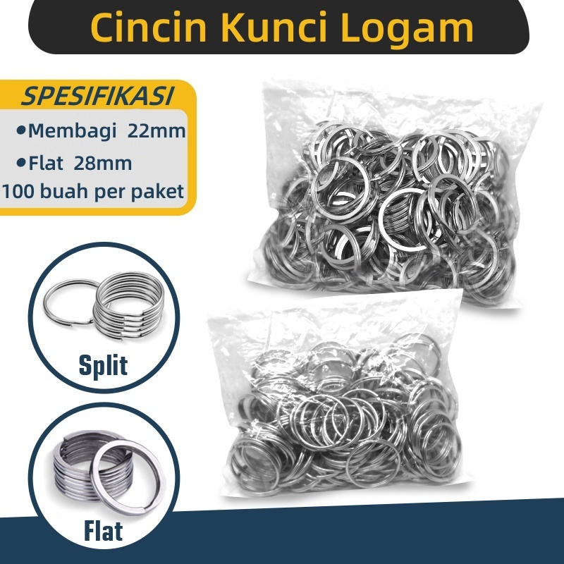 100pcs Gantungan Kunci Terpisah 22mm 28mm Ring Pengait & Hiasan Gantungan Kunci Datar