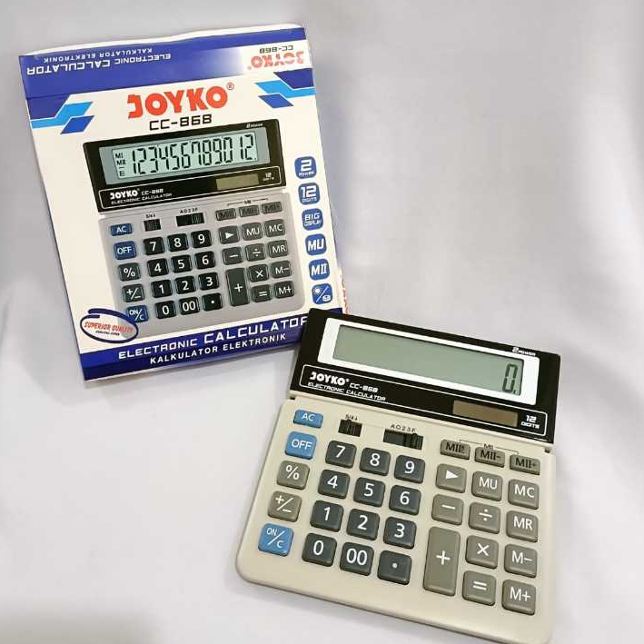 

Kalkulator bisnis CC 868 Joyko 12 Digit/Kalkulator Elektronik 2 Power ( HIgh power solar+Backup Battery)