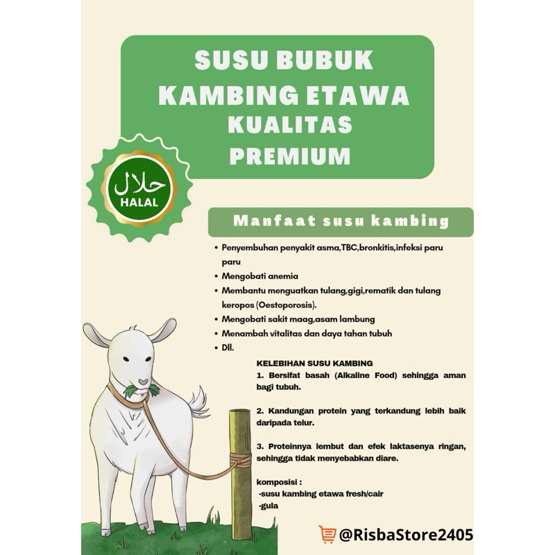 

Susu kambing etawa bubuk full cream 200 Gram , Buat Kesehatan , rasa Vanilla