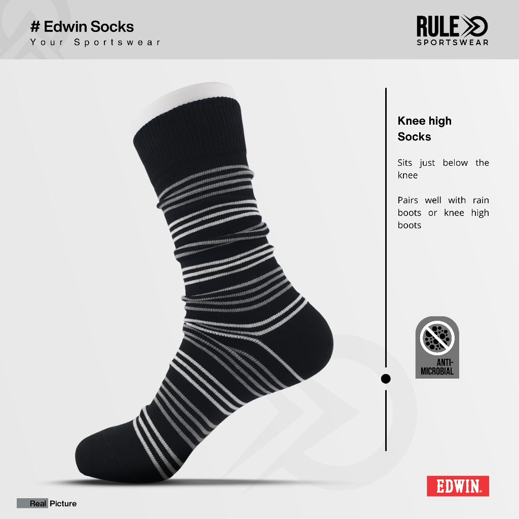 Kaos Kaki Edwin Original Knee High Socks Betis Sedang Unisex Casual Pria Wanita Rule Sportswear KSK-