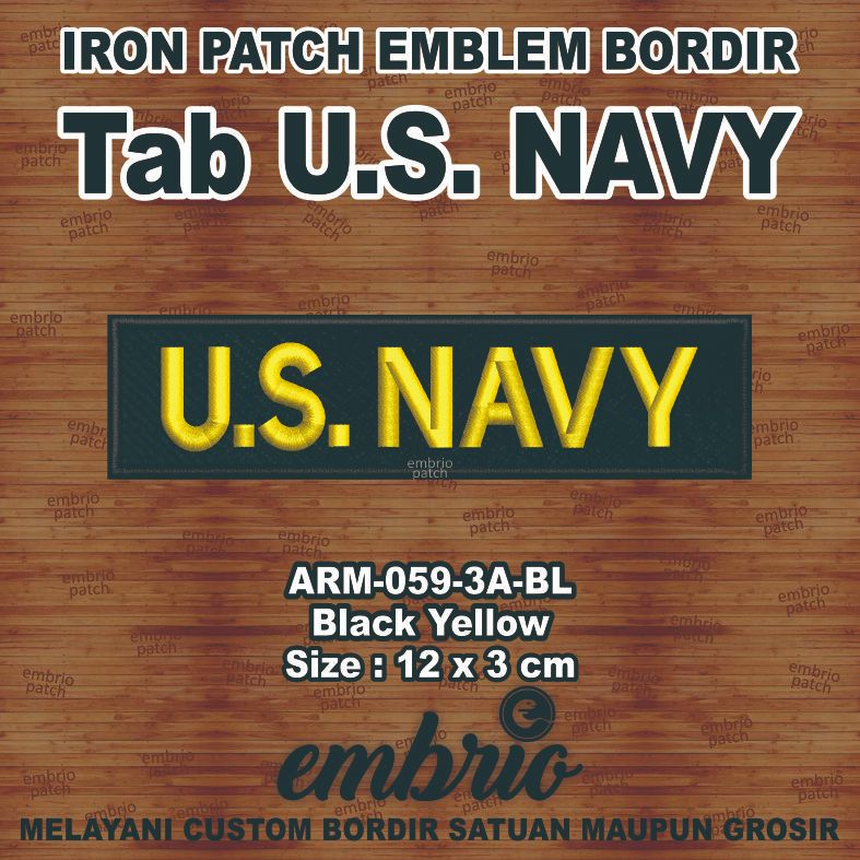 ARM-059-3A-BL Patch US NAVY tab emblem bordir nametag us army - BYL Black Yellow