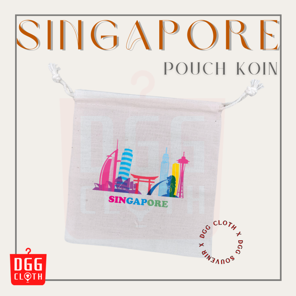 DGGCloth Pouch Koin Souvenir Singapore Dompet Koin Oleh Oleh Singapura Bahan Blacu Tali Serut Type 8