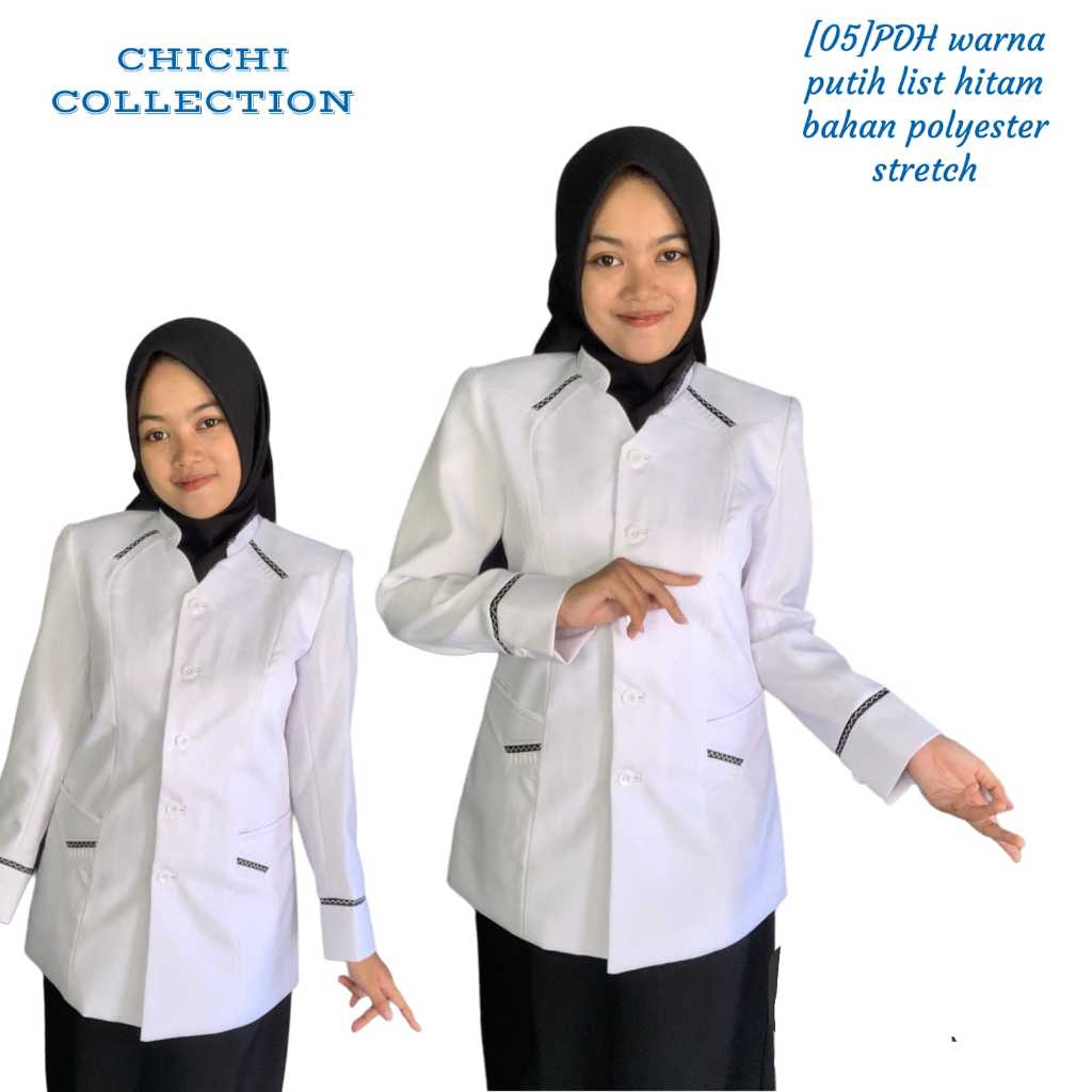 05 - Baju Seragam Putih List Hitam - Bahan POLYESTER STRETCH - Baju PNS Guru Waskat