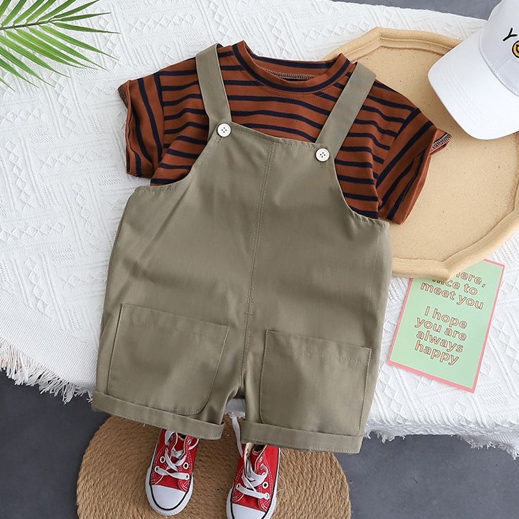 Kejar Diskon  Setelan kodok Anak laki laki Baju KODOK Pendek GARIS COKLAT Usia 6 bulan  5 tahun STP7