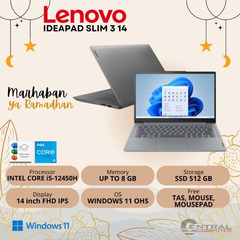 LENOVO IDEAPAD SLIM 3 14 | INTEL CORE I5 - 12450H | UP TO 8 GB | SSD 512 GB | Windows 11 OHS