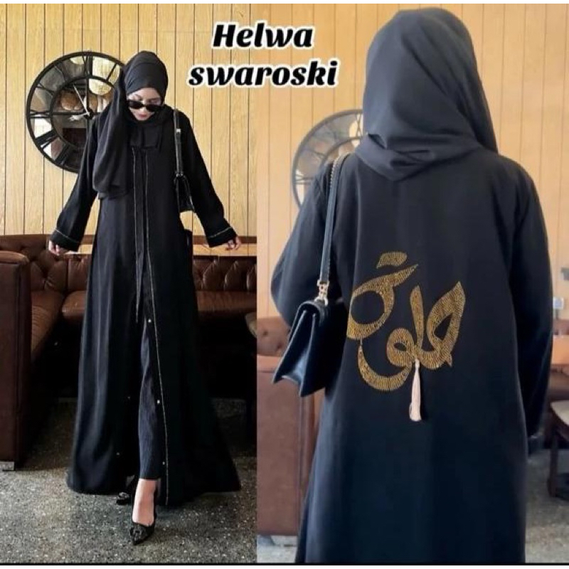 Exclusive Abaya  2 in 1 Outer Jalabiya Dubay Helwa Swarosky ( Busui ) Mom & kids by safryna grosir a