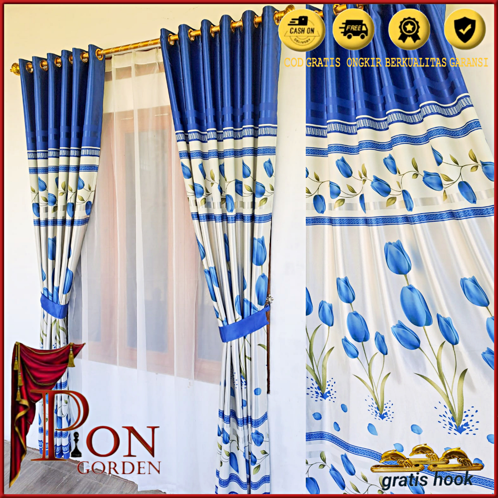 Gorden motif tulip biru abu hijau ungu mewah kain glosy mengkilap mewah elegan modern 2024/korden je