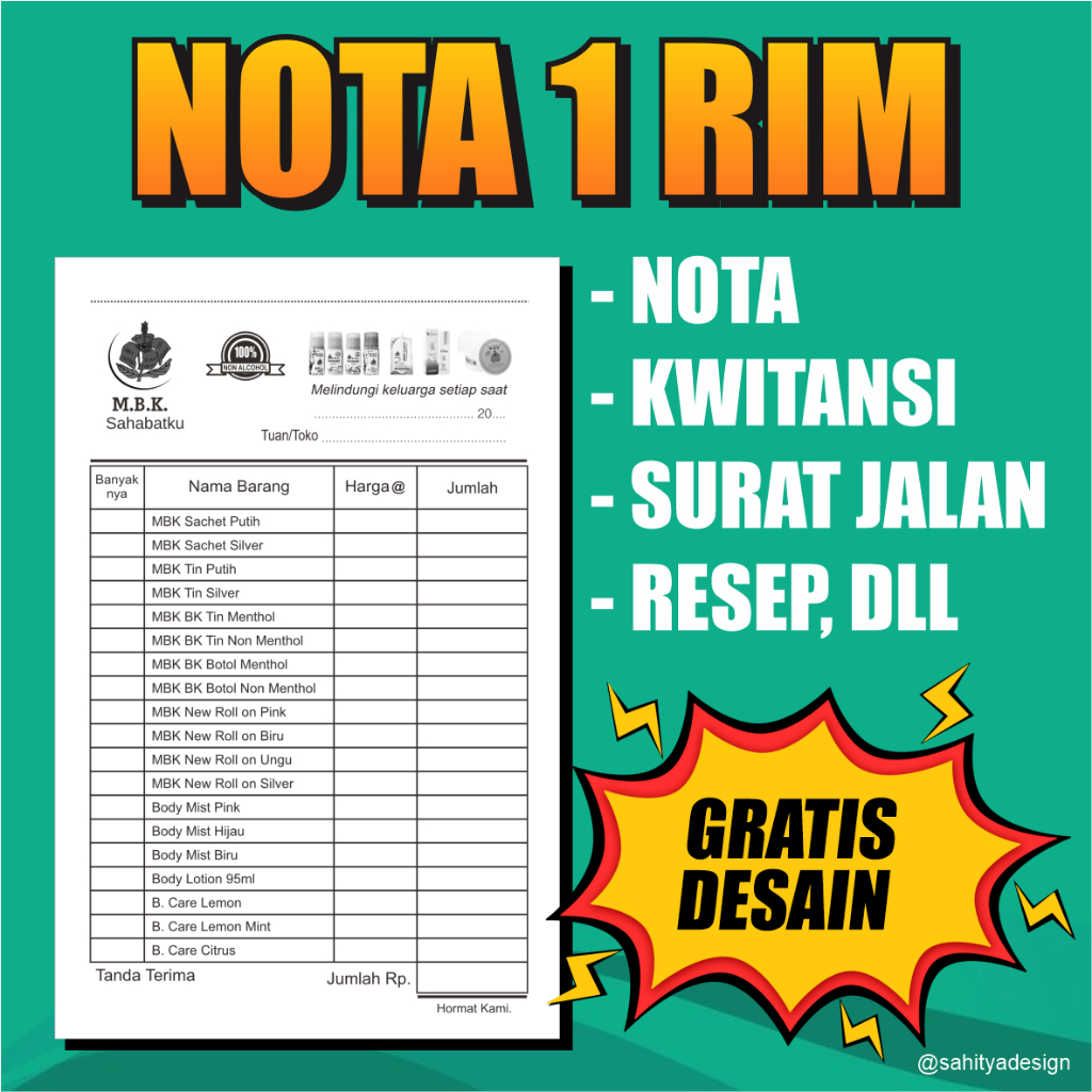 

NOTA CUSTOM / GRATIS DESAIN / KWITANSI, SURAT JALAN, BON