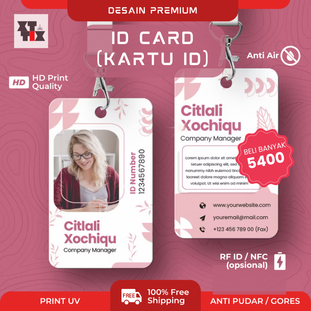 

PVC ID card Custom ID Pegawai / Mmebership CARD / Kartu Akses Pinto RF ID NFC PRINT UV Premium