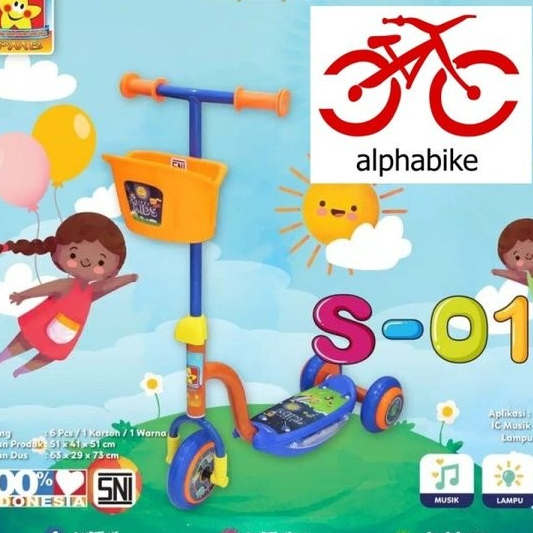 SCOOTER ANAK SKUTER OTOPED RODA 3 S01 CAT MUSIC & LAMPU S 01