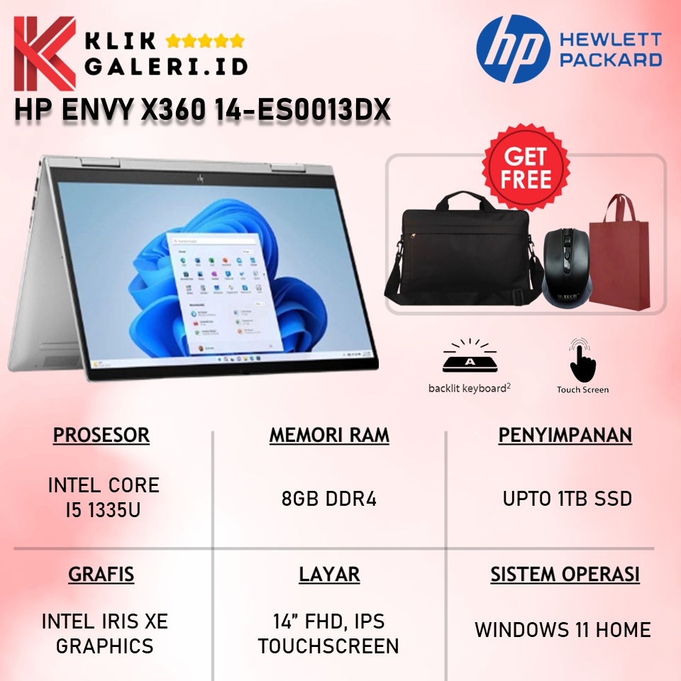 LAPTOP 2IN1 TOUCHSCREEN HP ENVY X360 14 INTEL CORE i5 1335U RAM 8GB 1TB SSD LAYAR 14 FHD