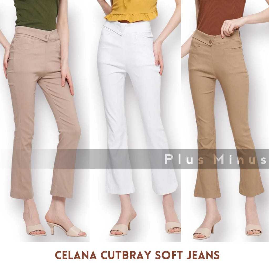 CELANA CUTBRAY WANITA HIGHWAIST BAHAN SOFT JEANS PREMIUM / CELANA KERJA WANITA PINGGANG KARET HITAM