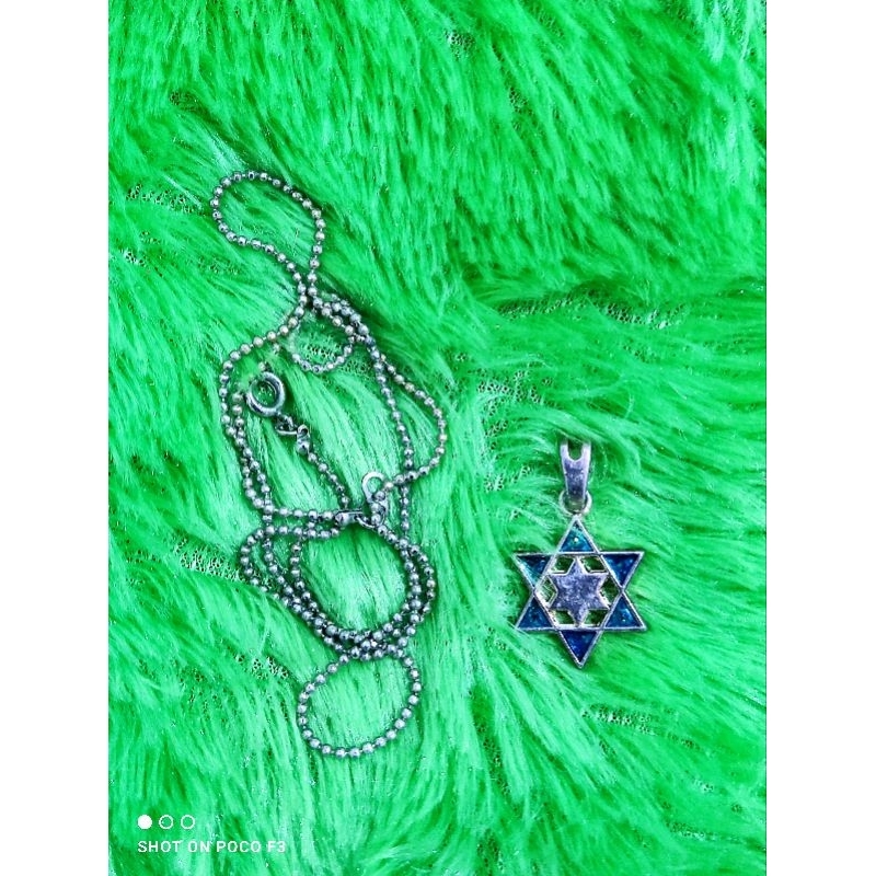 Kalung Liontin bintang Daud biru souvenir yerusalem Israel