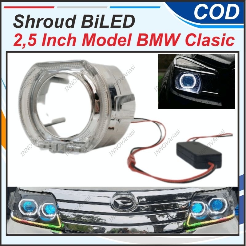 SHROUD BMW KLASIK ANGEL EYES FOR BILED PROJECTOR 2,5 INCH RING SILVER PNP ALL TYPE LENSA