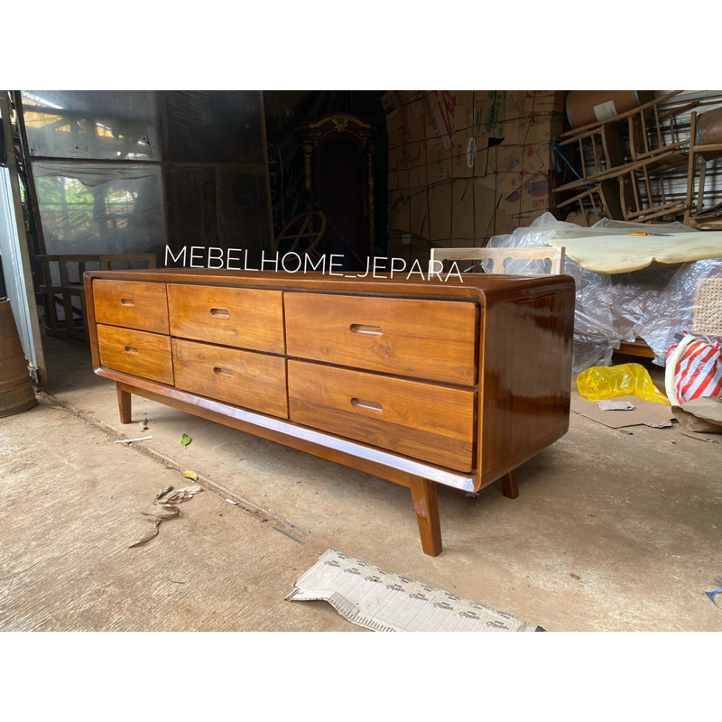 bufet tv retro kayu jati termurah, bufet tv retro ,bufet tv laci 6 kayu jati