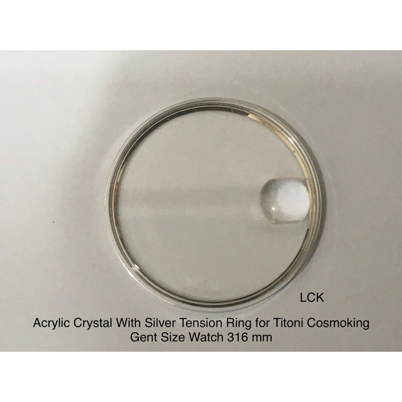 Acrylic Crystal with Silver/Gold Tension Ring for Titoni Cosmoking Gent Size Watch Plastic 31.6 mm /