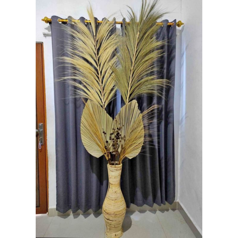 Paket super jumbo hiasan ruang tamu / Bunga kering tinggi 2 meter set vas guci rotan / Bunga kering 