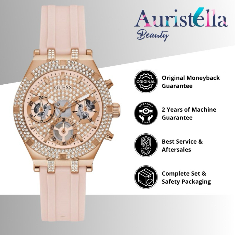 (ORIGINAL - BERGARANSI) JAM TANGAN GUESS HEIRESS GW0407L3 PINK SILICONE STRAP ORIGINAL - JAM TANGAN 