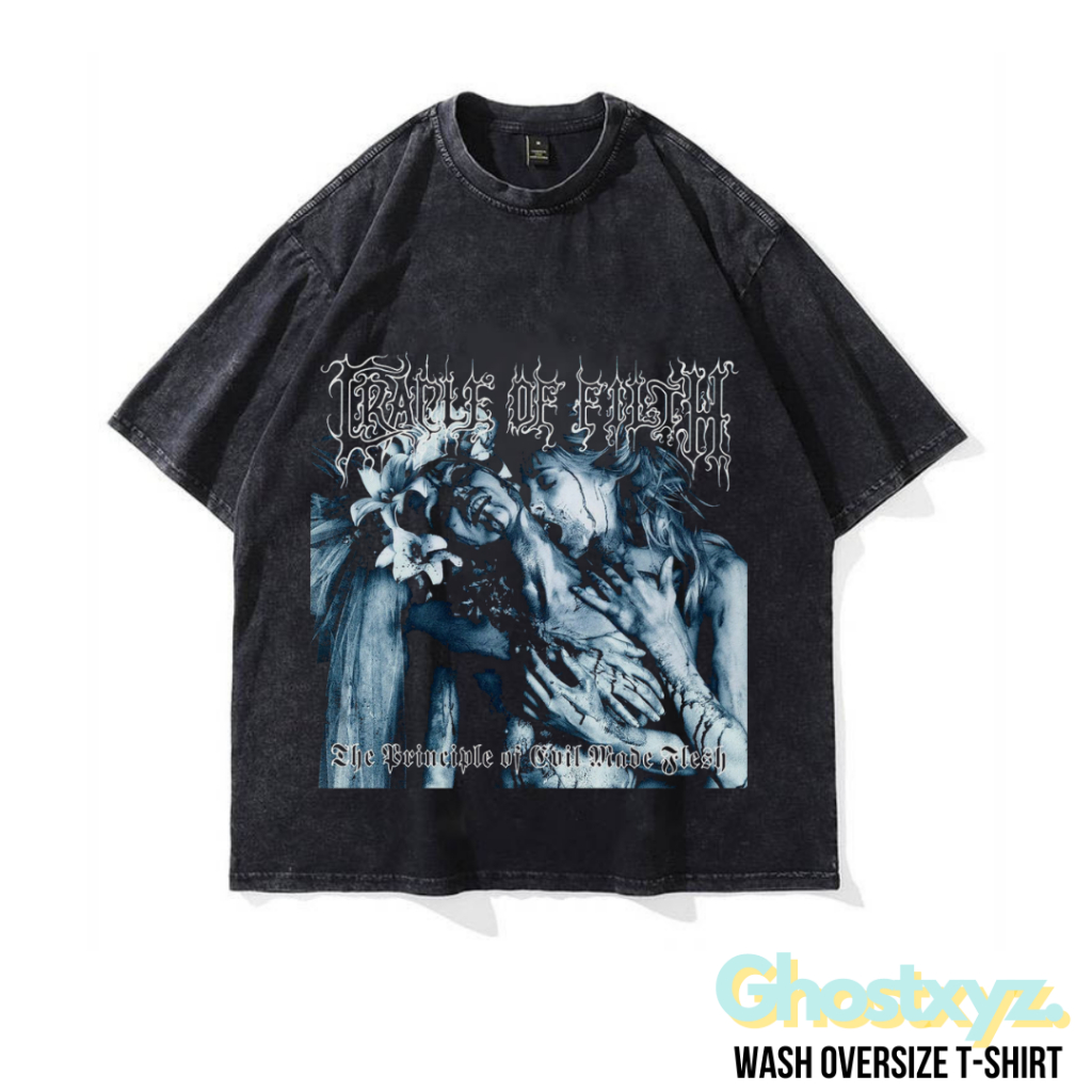 Ghostxyz T-Shirt Cradle Of Filth Evil Wash Oversize Vintage Tee Baju Kaos