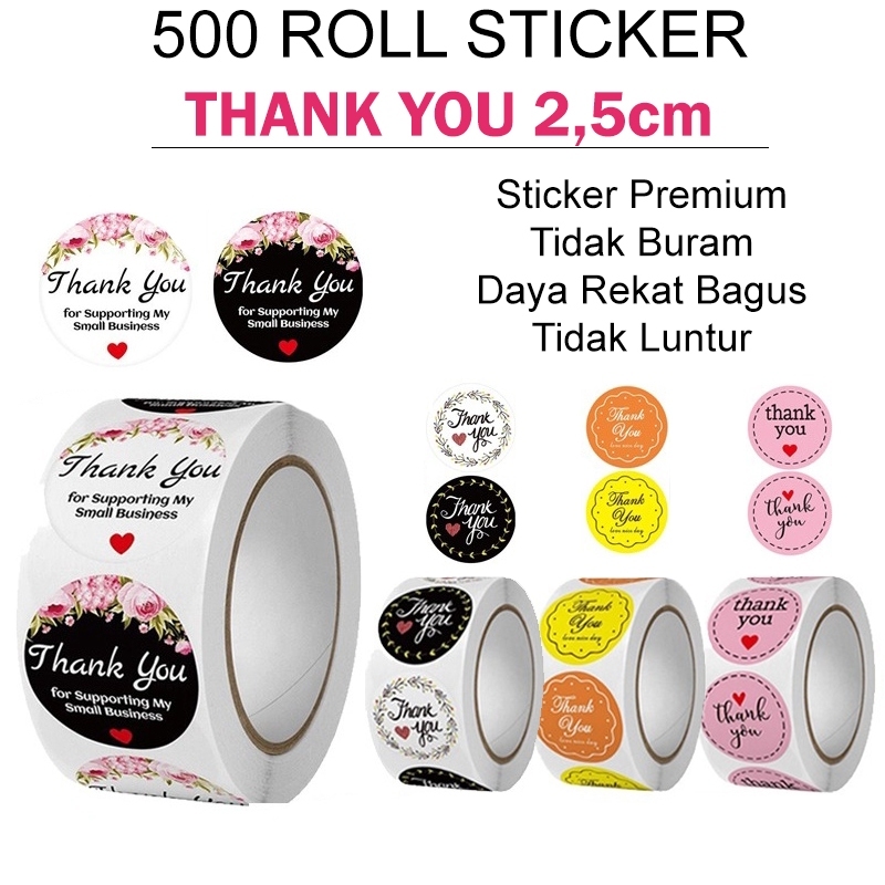 

Sticker Thankyou / Stiker Happy Birthday 1 Roll (500Pcs) Label Segel Order Packing Motif Bunga Love Serbaguna / Stiker Thank You Roll