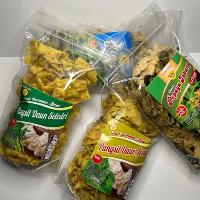 

Promo 4pcs Keripik pangsit Daun jeruk,pangsit daun seledri,pepaya jepang,kemangi Crispy gurih renyah dan pastinya sehat