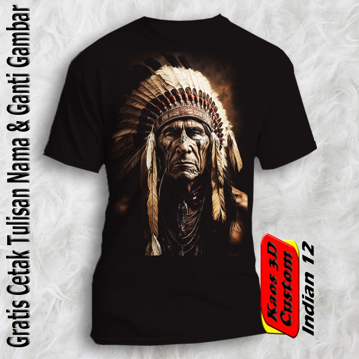Tshirt Indian / Kaos Custom Warna Hitam Gambar Apache Indiana
